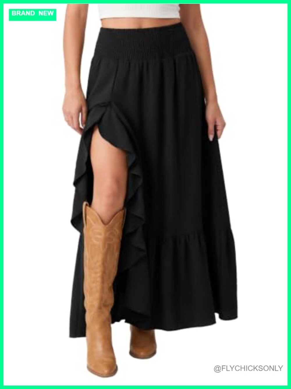 Womens Ruffle Maxi Skirt Asymmetrical High Waist Boho Slit 100% Polyester
